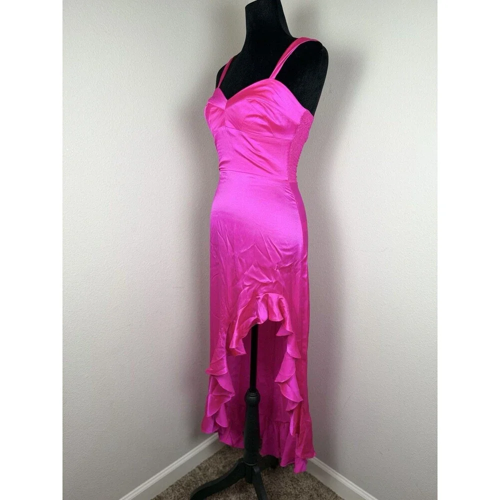 Amanda Uprichard Amalia Silk Gown Pink XS Ruffle High Low Dress